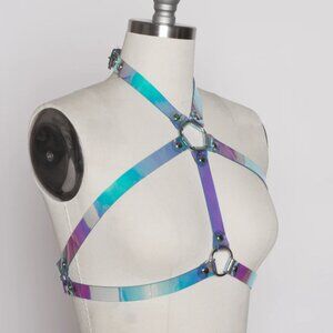 Apatico Holographic Halter Bra Top Harness Medium Blue